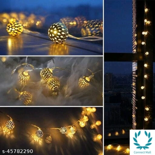 16 LED Metal Moroccon Orb Decorative String Light - Yellow, Metal, Pack of1